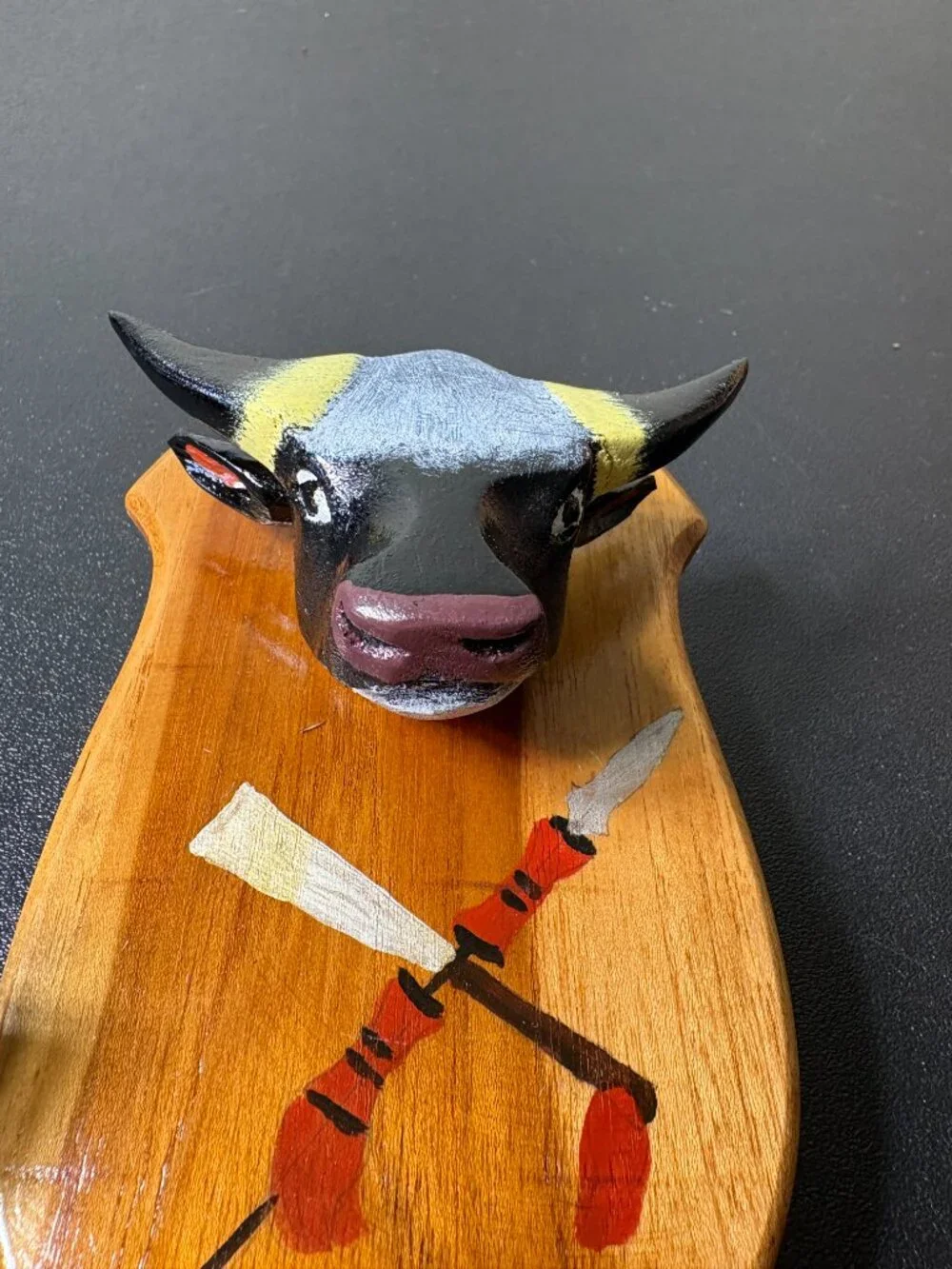 Vintage Primitive Wooden Longhorn Wester Desktop Pencil/Pen Holder Folk Art